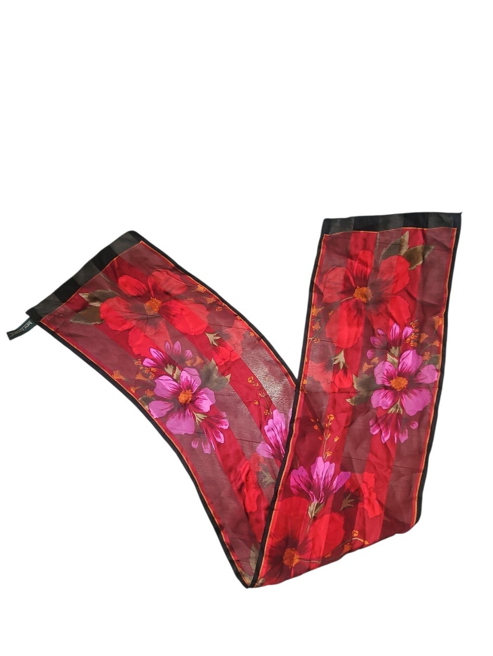 Harvé Benard Red Floral Silk Scarf